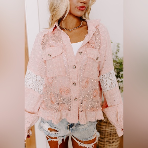 POL Button Down Hooded Jacket with with Star Patch Pattern